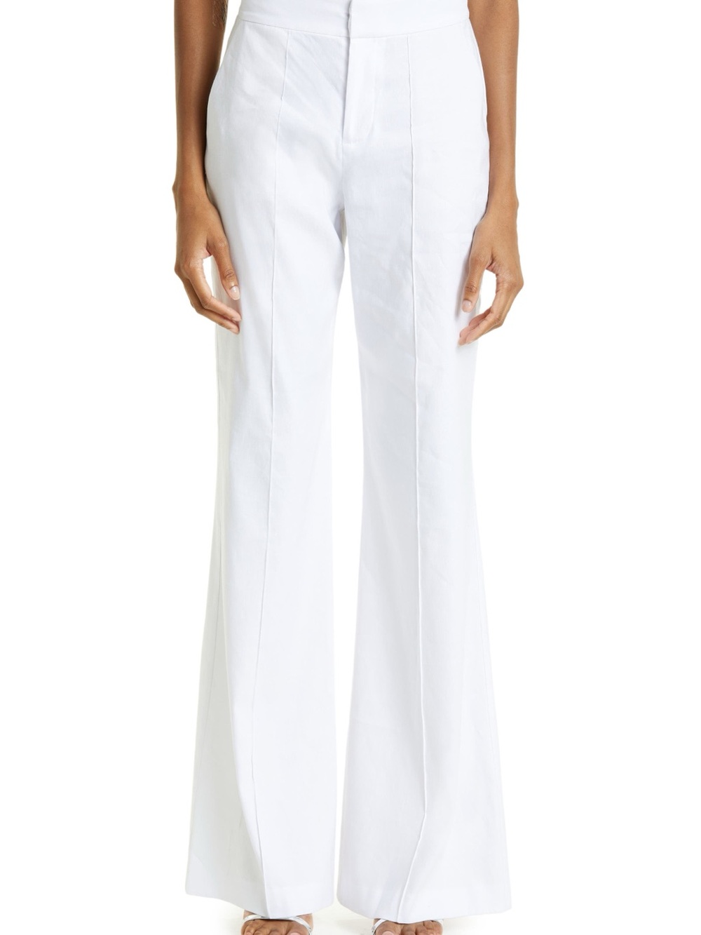 Alice + Olivia White High-Waist Flared Pants